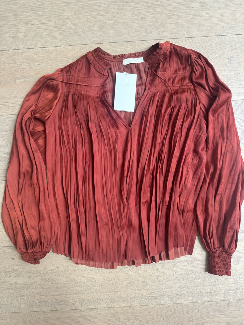 Ulla Johnson Burnt Orange Pleated V-Neck Top